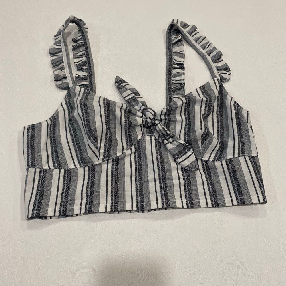Express Striped Tie-Front Crop Top M | Ruffle Strap Summer Bralette Tank